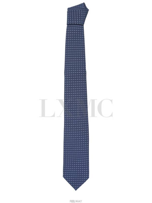 H logo tie marine blue color men s Faconnee twill - HERMES - BALAAN 3