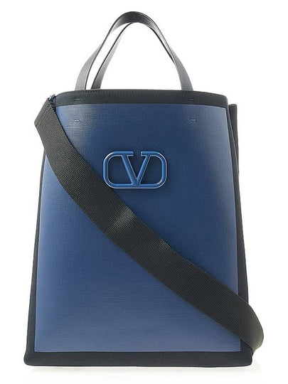 V Logo Signature Canvas Tote Bag Navy - VALENTINO - BALAAN 2