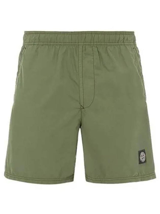 Logo Patch Brushed Nylon Swim Shorts Green - STONE ISLAND - BALAAN 2