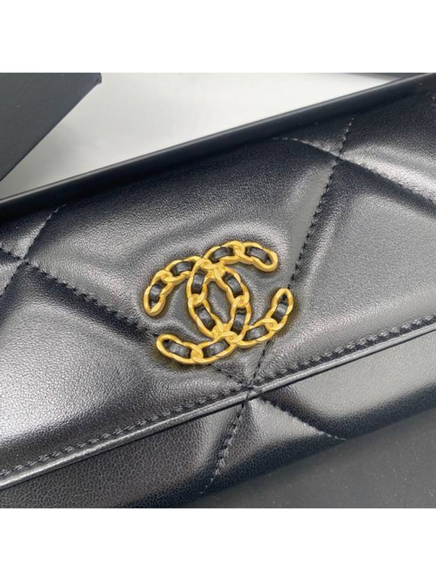 19 Long Flap Wallet Lambskin Gold Black - CHANEL - BALAAN 5