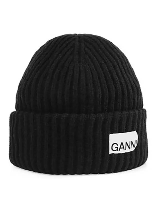 Logo Patch Knit Beanie Black - GANNI - BALAAN 6