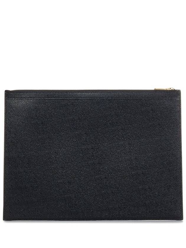 Pebble Grain Leather Large Zipper Laptop Holder Black - THOM BROWNE - BALAAN 3