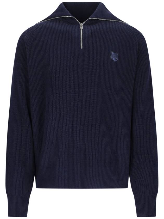 Fox Head Patch Half Zip Up Knit Top Navy - MAISON KITSUNE - BALAAN 2