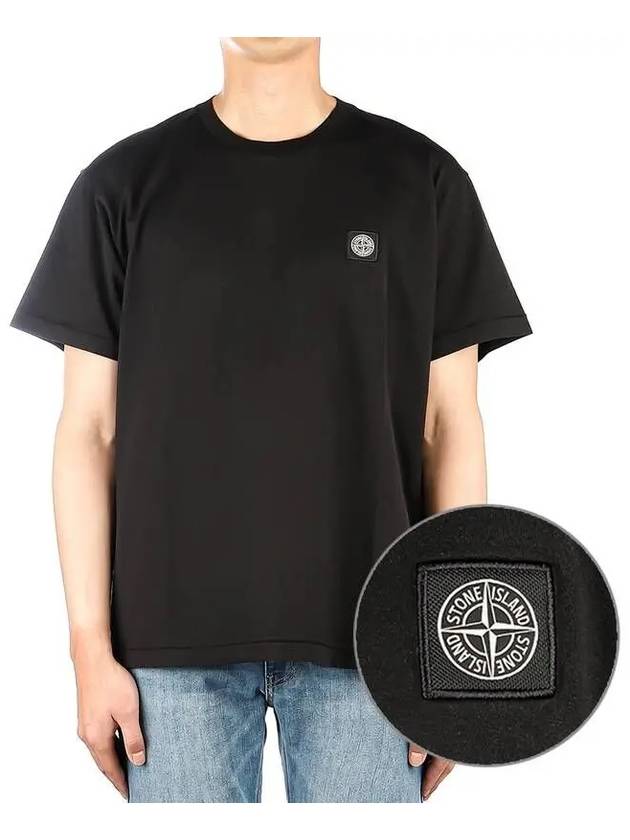 Logo Patch Cotton Short Sleeve T-Shirt Black - STONE ISLAND - BALAAN 2