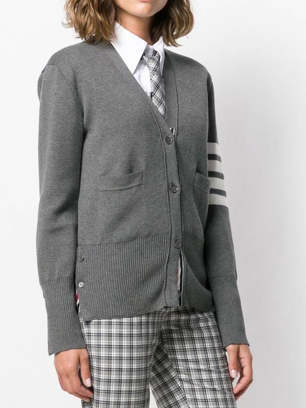 Cotton 4-Bar Milano Classic V-Neck Cardigan Medium Grey - THOM BROWNE - BALAAN 4