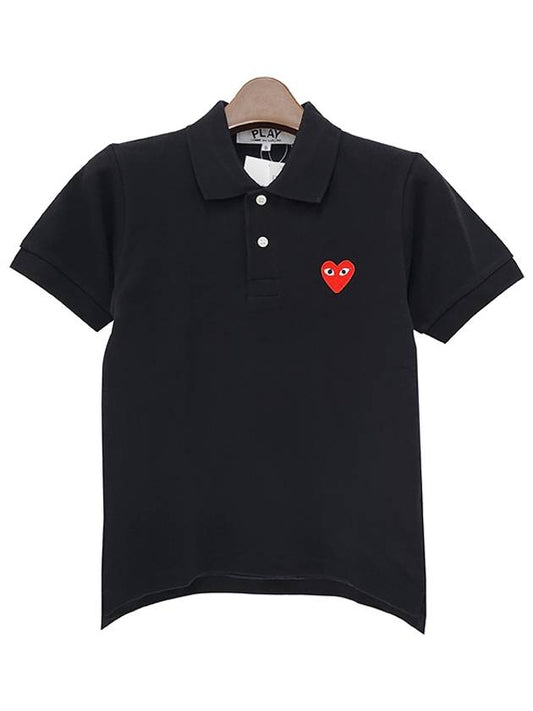 Women's Play Red Heart Patch Polo Short Sleeve TShirt Black P1T005A - COMME DES GARCONS - BALAAN 1