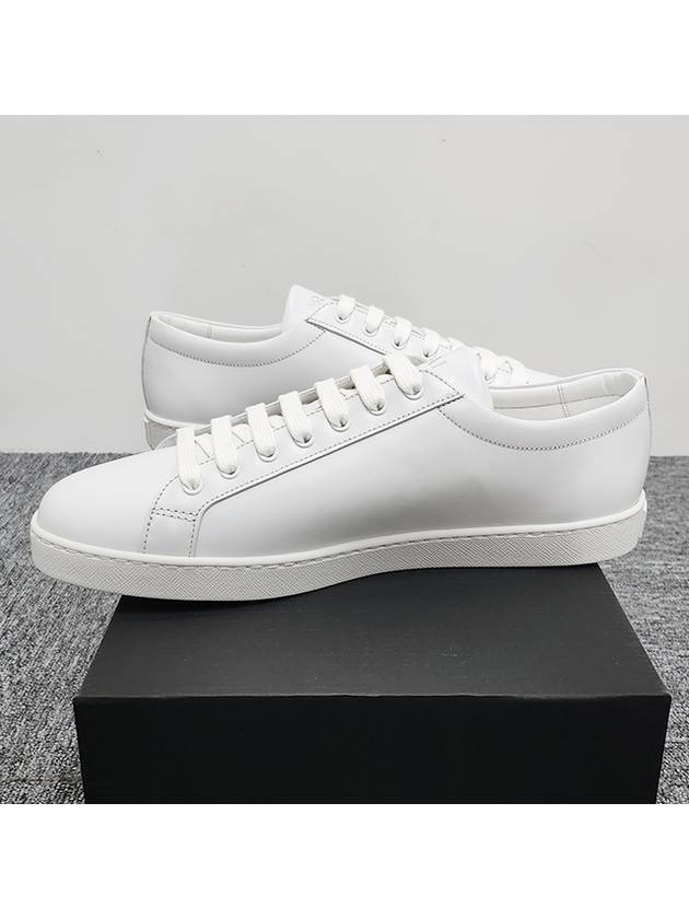 Brushed Leather Low Top Sneakers White - PRADA - BALAAN 3