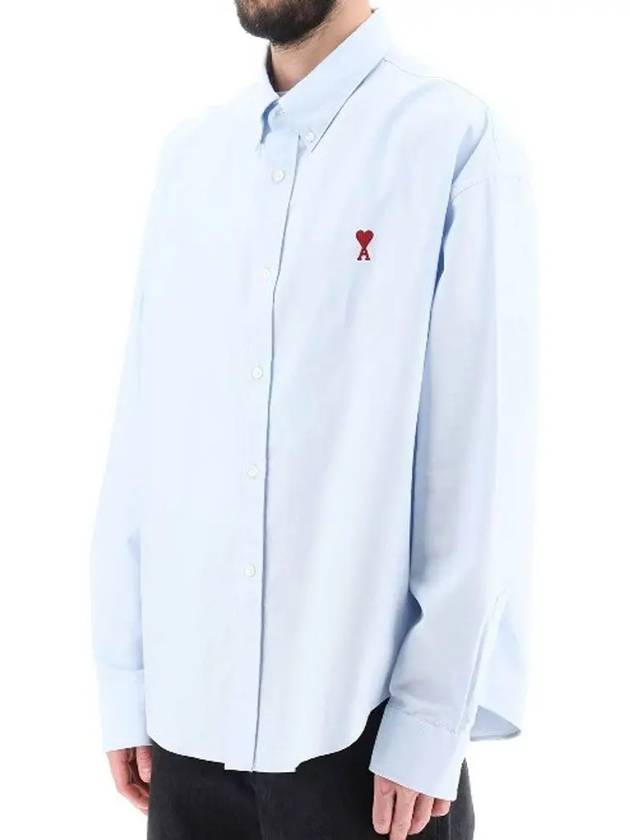 Heart Logo Boxy Fit Button Long Sleeve Shirt Sky Blue - AMI - BALAAN 2