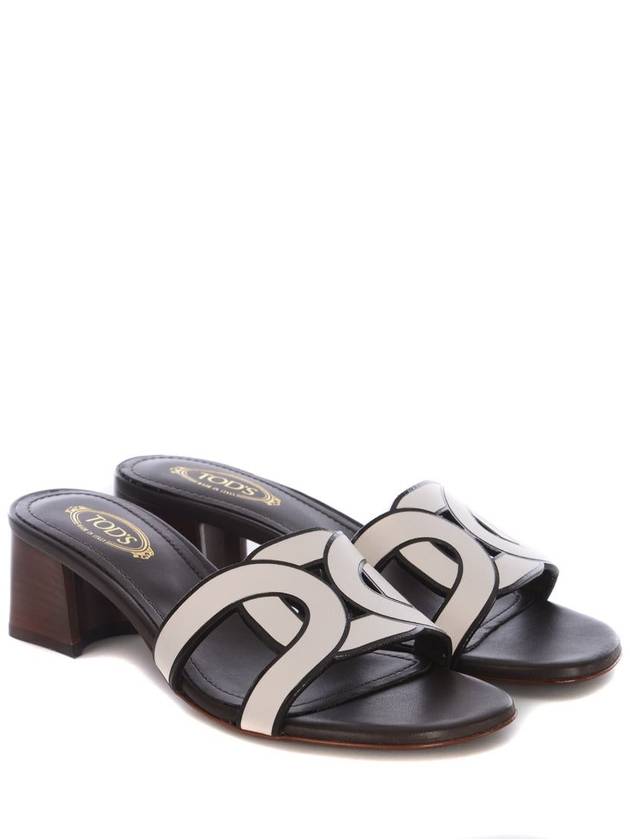 Cut Out Logo Detail Leather Sandal Heels White - TOD'S - BALAAN 3