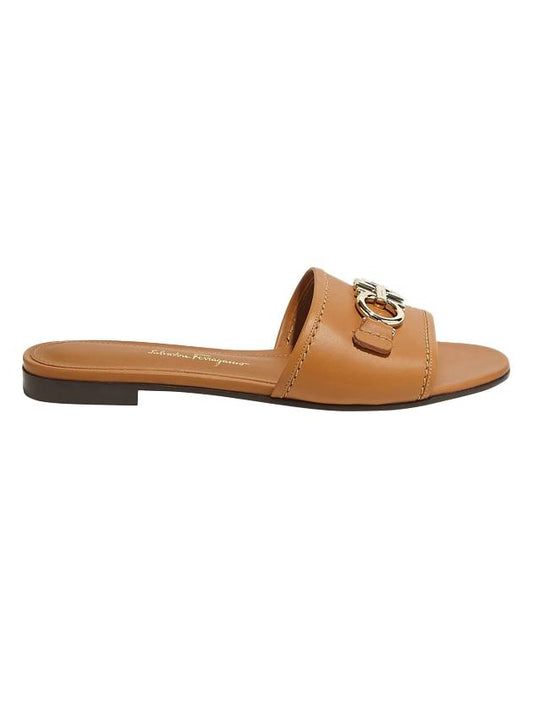 SALVATORE FERRAGAMO Salvatore Women's Gancini Slippers Mule Beach Wood 01R221 730196 - SALVATORE FERRAGAMO - BALAAN