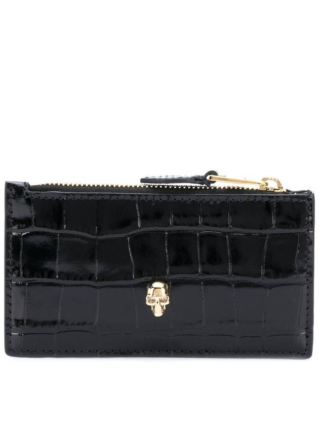 Skull Crocodile Embossed Zipper Card Wallet Black - ALEXANDER MCQUEEN - BALAAN 2