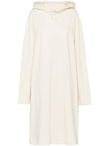 Stretch cotton fleece hooded midi dress natural - PRADA - BALAAN 1