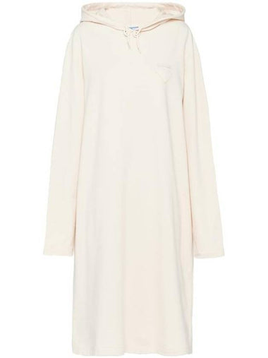 Stretch cotton fleece hooded midi dress natural - PRADA - BALAAN 1