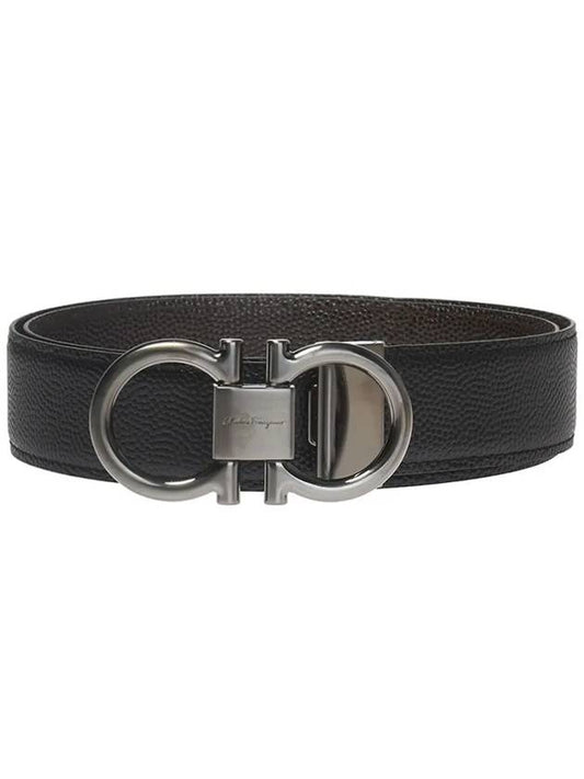 Gancini Reversible Adjustable Calfskin Leather Belt Black Chocolate - SALVATORE FERRAGAMO - BALAAN 2