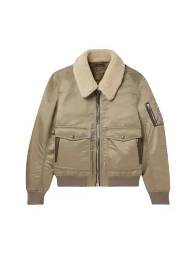 Men's Nylon Twill Shearling Collar Flight Bomber Jacket Khaki - TOM FORD - BALAAN 2