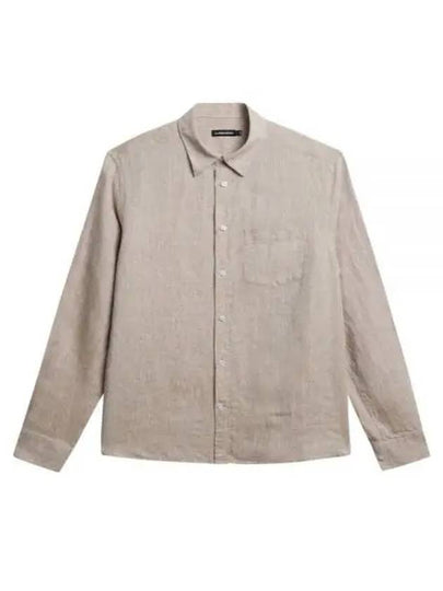 Slim Linen Melange Long Sleeve Shirt Batique Khaki - J.LINDEBERG - BALAAN 2