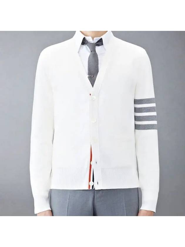 Milano Stitch 4 Bar Cardigan White - THOM BROWNE - BALAAN 2