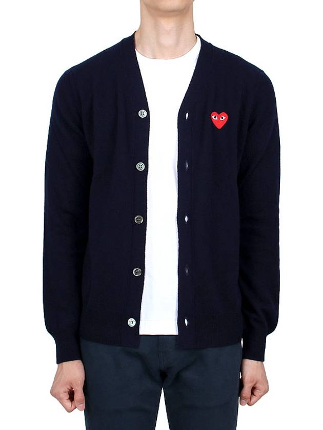 Play Red Waffen V-neck Cardigan Navy - COMME DES GARCONS - BALAAN 4