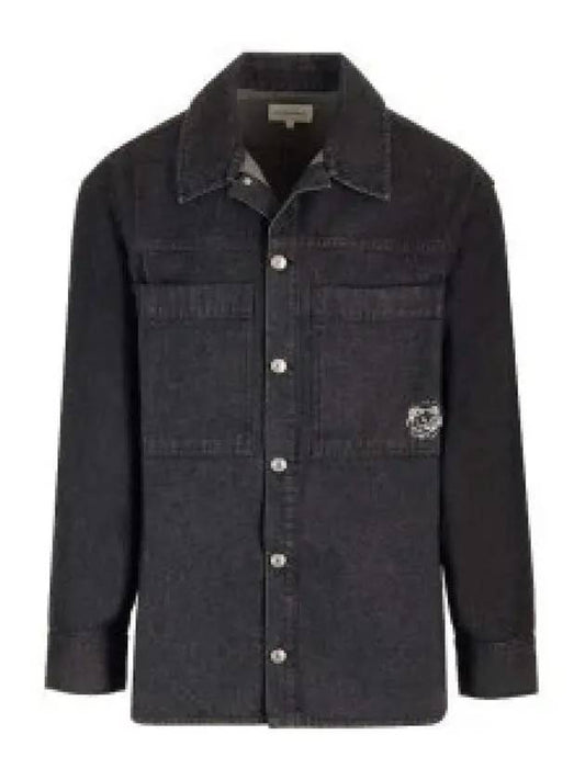 Fox Head Patch Washed Denim Workwear Over Long Sleeve Shirt Black - MAISON KITSUNE - BALAAN 2