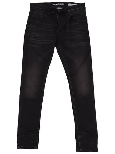 Slim fit washed button string black jeans JN102 - IKALOOOK - BALAAN 1