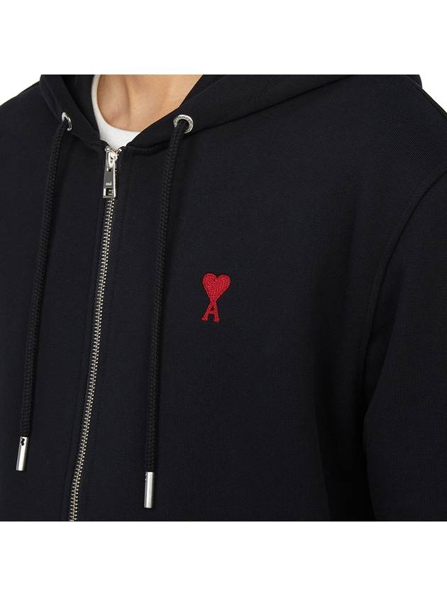 Heart Logo Drawstring Cotton Zip-Up Hoodie Black - AMI - BALAAN 9