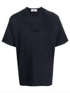 Micro Embroidered Logo Cotton Jersey Short Sleeve T-Shirt Navy - STONE ISLAND - BALAAN 2