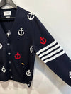 Anchor Intarsia 4-Bar V-Neck Cardigan Navy - THOM BROWNE - BALAAN 4