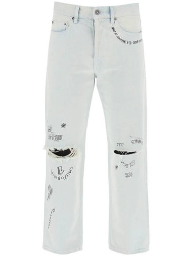 Printed Straight Jeans Light Blue - GOLDEN GOOSE - BALAAN 1