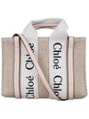 Woody Linen Canvas Calfskin Tote Bag Cement Pink - CHLOE - BALAAN 2