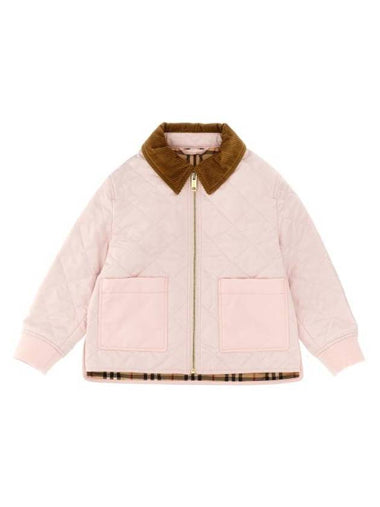 Kids Corduroy Collar Diamond Quilted Jacket Frosty Pink - BURBERRY - BALAAN 1