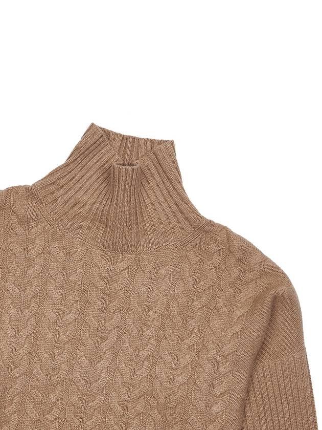 Women's Okra Cable Cashmere Turtleneck Beige - MAX MARA - BALAAN 4