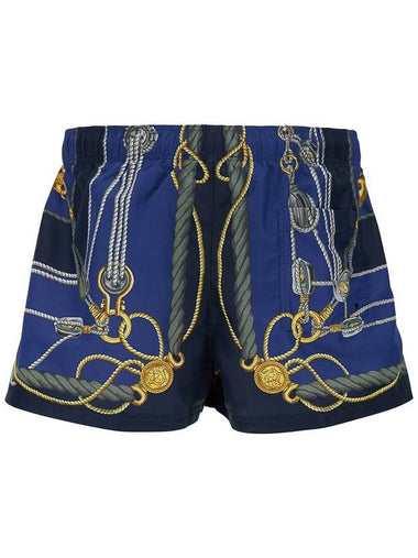 'Nautical' Blue Smiwsuit Trunks With Barocco Motif In Tech Fabric Man - VERSACE - BALAAN 1