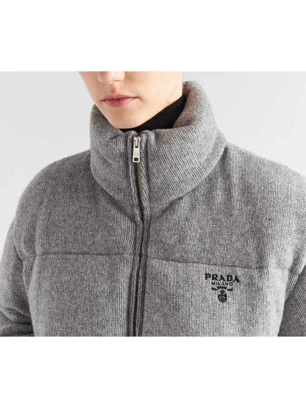 Boxy Crop Wool Cashmere Knit Puffer Padding Grey - PRADA - BALAAN 3