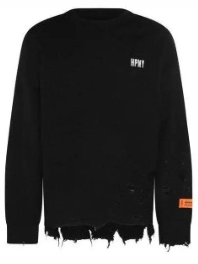 Shredded Crewneck Embroidered Logo Knit Top Black - HERON PRESTON - BALAAN 2