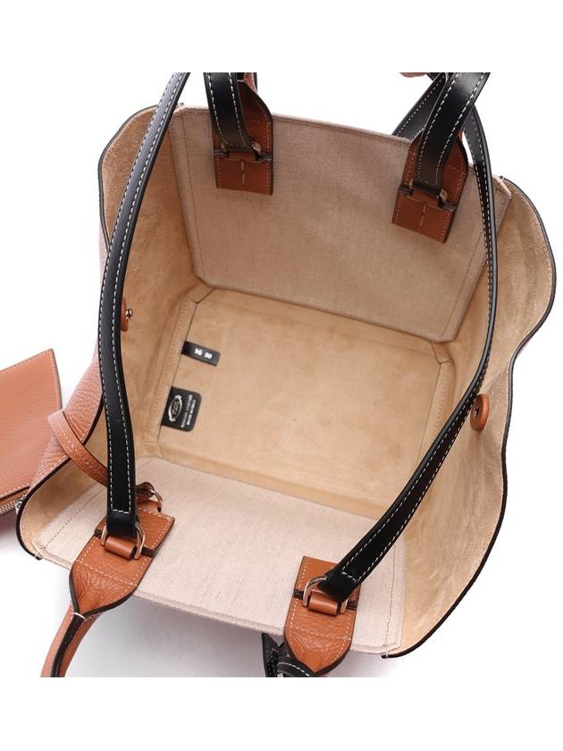 Double Up Leather Canvas Small Tote Bag Brown - TOD'S - BALAAN 7