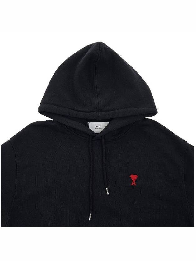 Heart Embroidered Logo Organic Cotton Hoodie Black - AMI - BALAAN 4