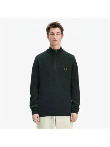 Fred Perry Sharp Textured Half Zip Knit Night Green AFPM2436540 Q20 - FRED PERRY - BALAAN 1