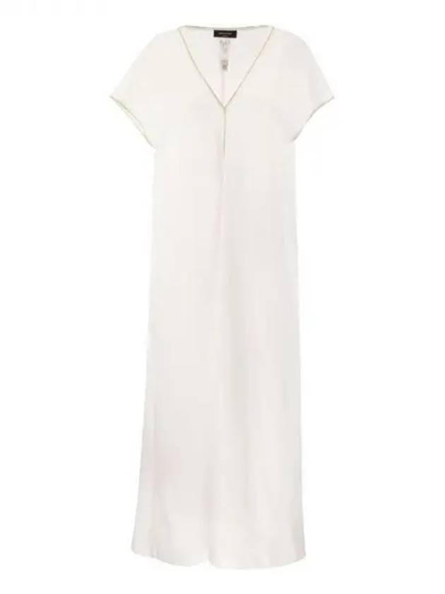 V neck trimming linen long dress 271867 - FABIANA FILIPPI - BALAAN 1