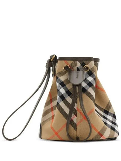 Check Drawstring Bucket Bag Sand - BURBERRY - BALAAN 2