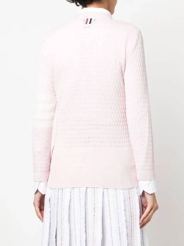 4 Bar Pointelle V Neck Cardigan Light Pink - THOM BROWNE - BALAAN 5