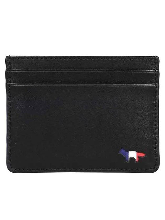 Women's Fox Logo Leather Card Wallet Black - MAISON KITSUNE - BALAAN.