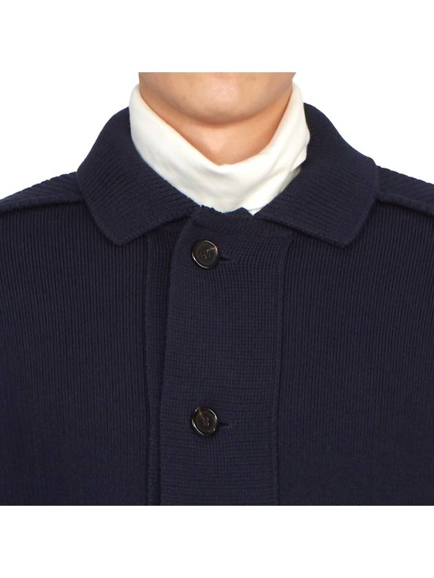 Cotton Cashmere Interlock 4-Bar Polo Collar Overcoat Navy - THOM BROWNE - BALAAN.