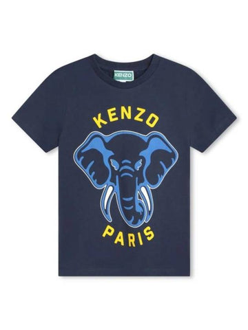 Kids Logo Print Short Sleeve T-Shirt Navy - KENZO - BALAAN 1