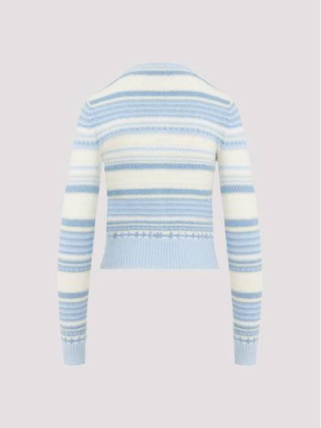 Striped Soft Wool Cardigan Light Blue - GANNI - BALAAN 5