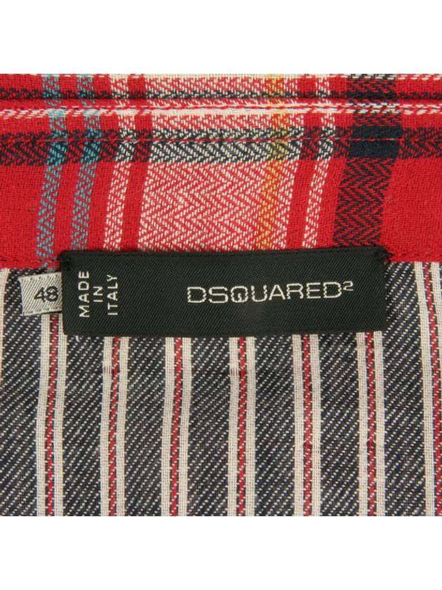 Check Cotton Long Sleeve Shirt Red - DSQUARED2 - BALAAN 8