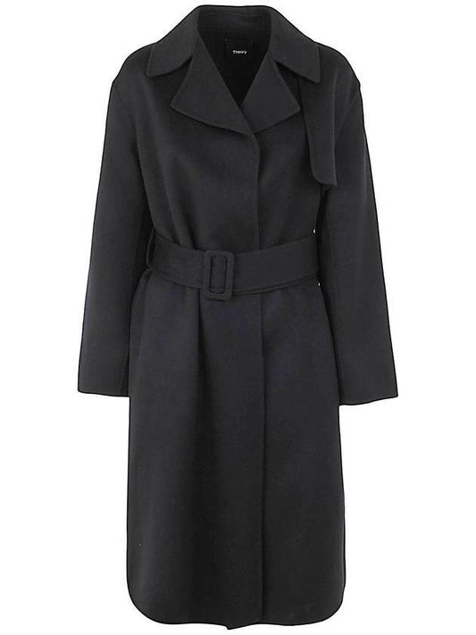 Women's Wrap Wool Cashmere Single Coat Black - THEORY - BALAAN 1