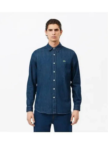 men s denim shirt indigo dark blue - LACOSTE - BALAAN 1