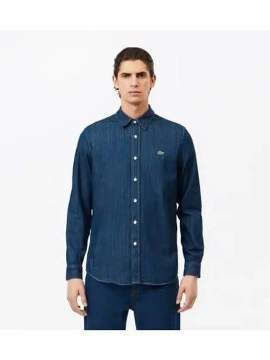 men s denim shirt indigo dark blue - LACOSTE - BALAAN 1