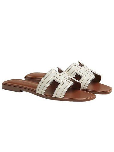 Oran H Cut Out Slippers Blanc - HERMES - BALAAN 1