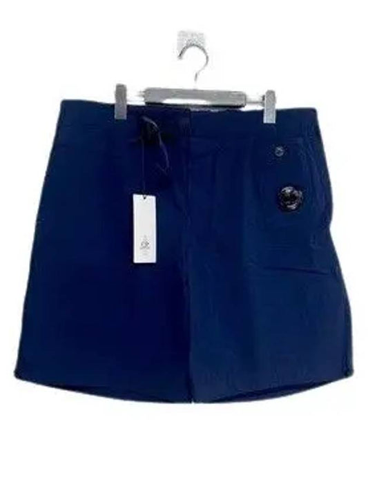 Stretch Belt Bermuda Shorts Blue - CP COMPANY - BALAAN.